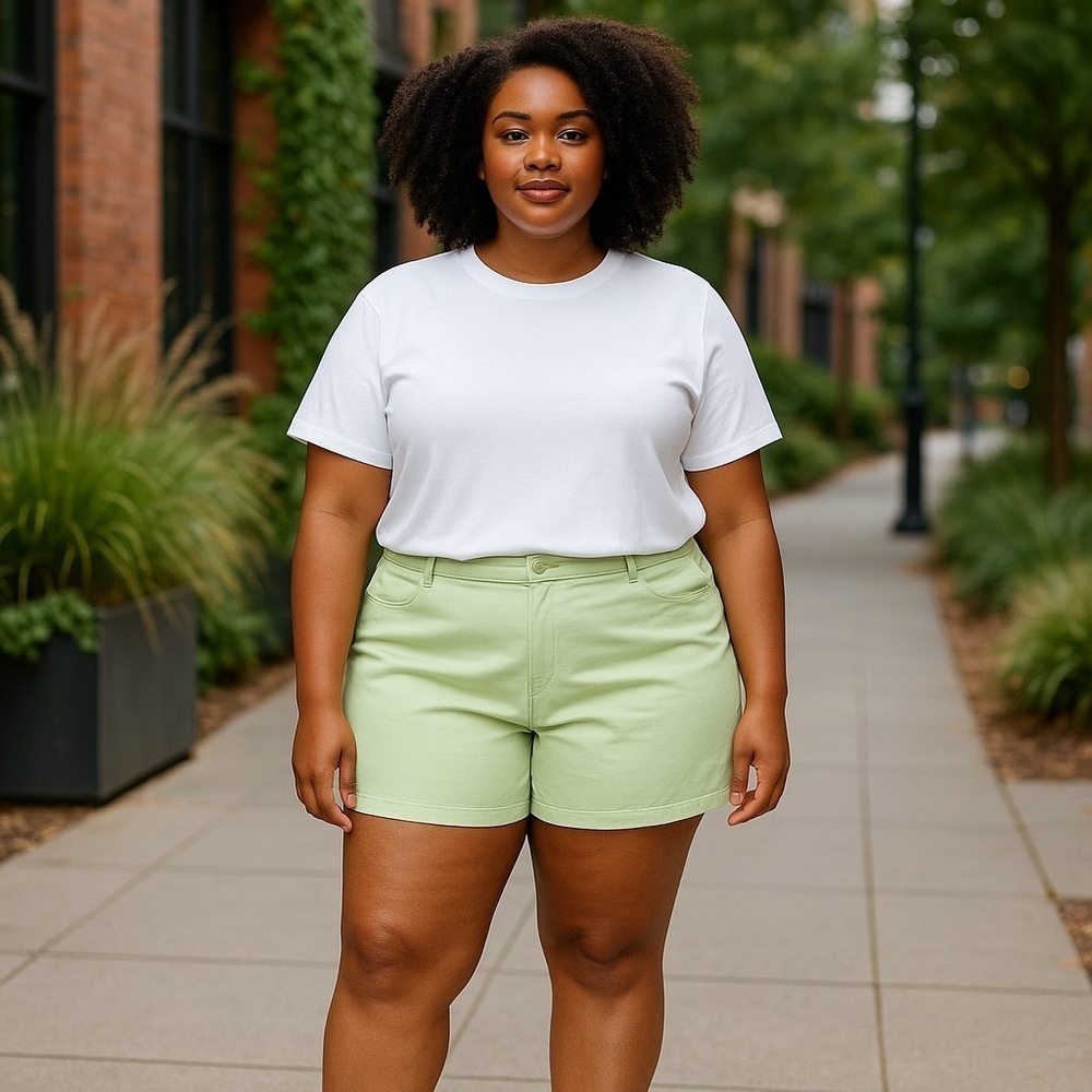 Cato | Cato | Plus Size Colored Denim Shorts Light Green Various Sizes